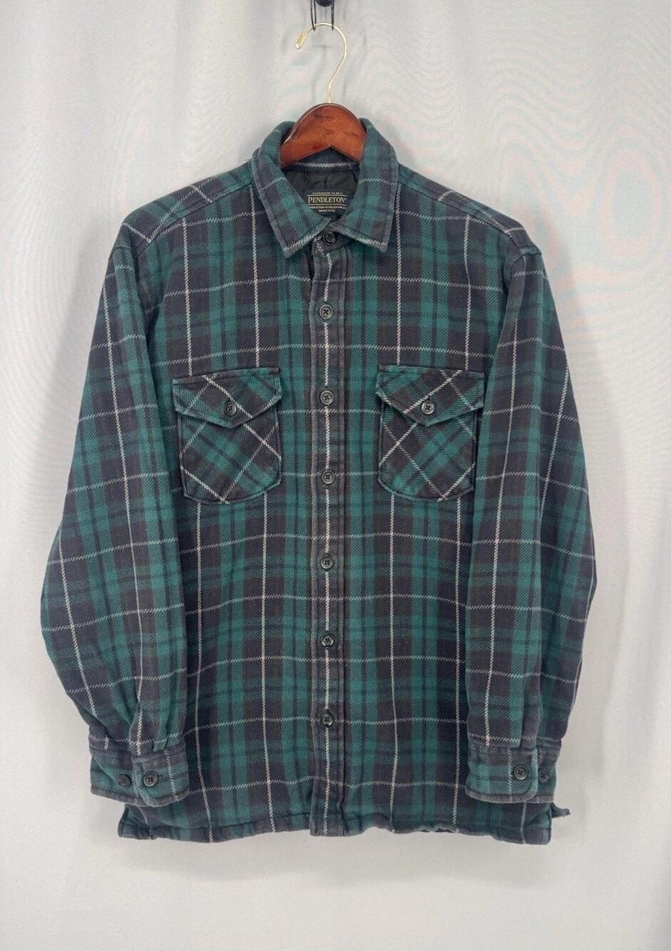 Pendleton Jacket Mens Medium Green Plaid Long Sleeve Button Down Workwear